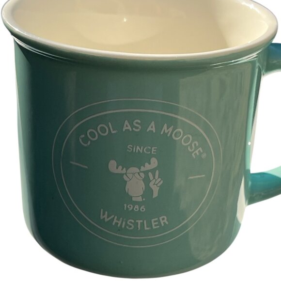 MUG 'Cool As A Moose ' Since 1986 Whistler BC Teal Coffee Tea Cup Ceramic 12 oz - Picture 1 of 8